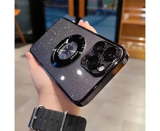 Пластиковый чехол "Luxury Diamond" с блестками with MagSafe для iPhone 14 Pro Черный