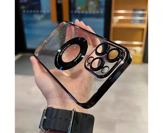 Пластиковый чехол "Luxury Diamond" с блестками with MagSafe для iPhone 14 Pro Черный