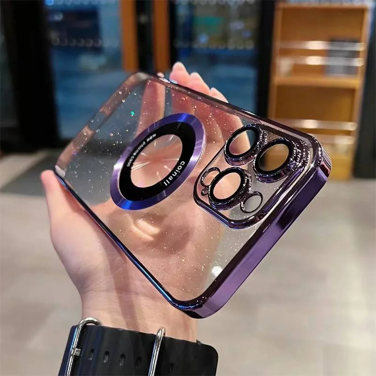 Пластиковый чехол "Luxury Diamond" с блестками with MagSafe для iPhone 13 Pro Max Фиолетовый