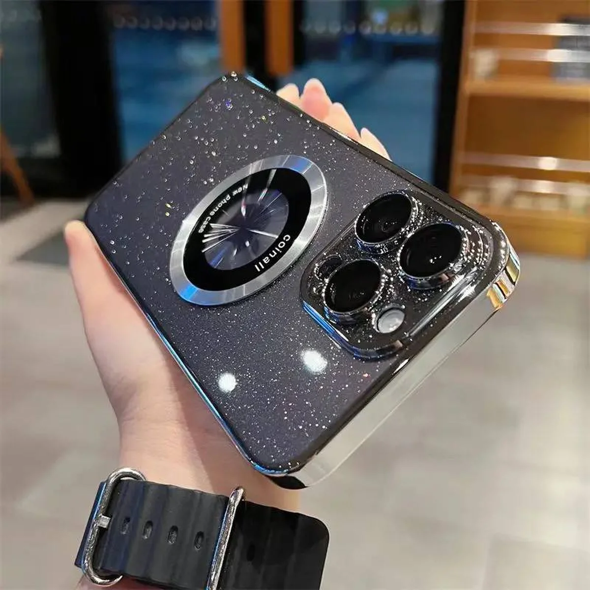 Пластиковый чехол "Luxury Diamond" с блестками with MagSafe для iPhone 15 Pro Серебряный