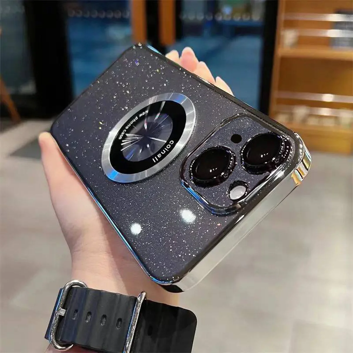 Пластиковый чехол "Luxury Diamond" с блестками with MagSafe для iPhone 14 Серебряный