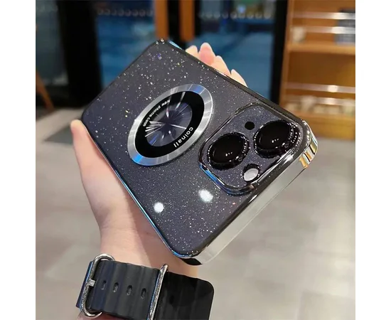 Пластиковий чохол "Luxury Diamond" з блискітками with MagSafe для iPhone 14 Срібний