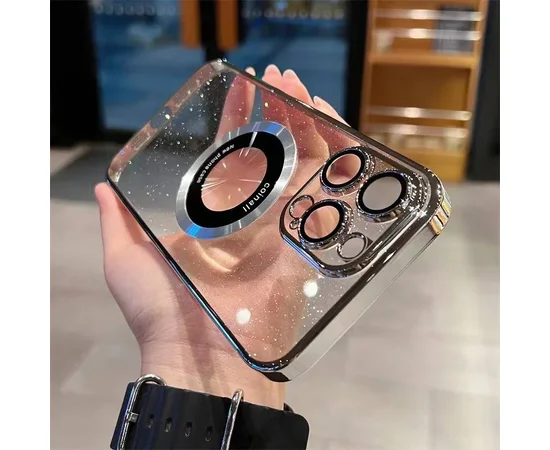 Пластиковый чехол "Luxury Diamond" с блестками with MagSafe для iPhone 12 Pro Серебряный