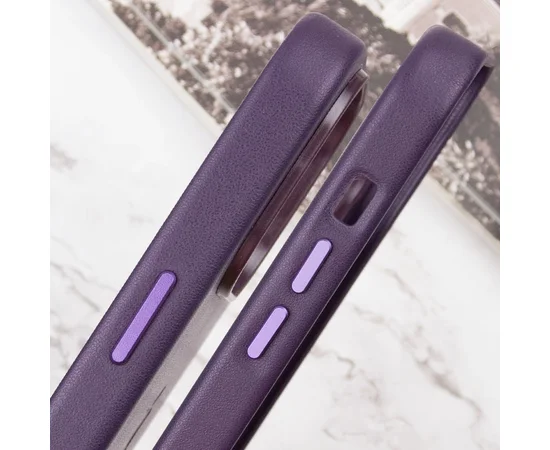 Кожаный чехол Leather Case (AAA) with MagSafe and Animation для Apple iPhone 14 (6.1") Deep Violet