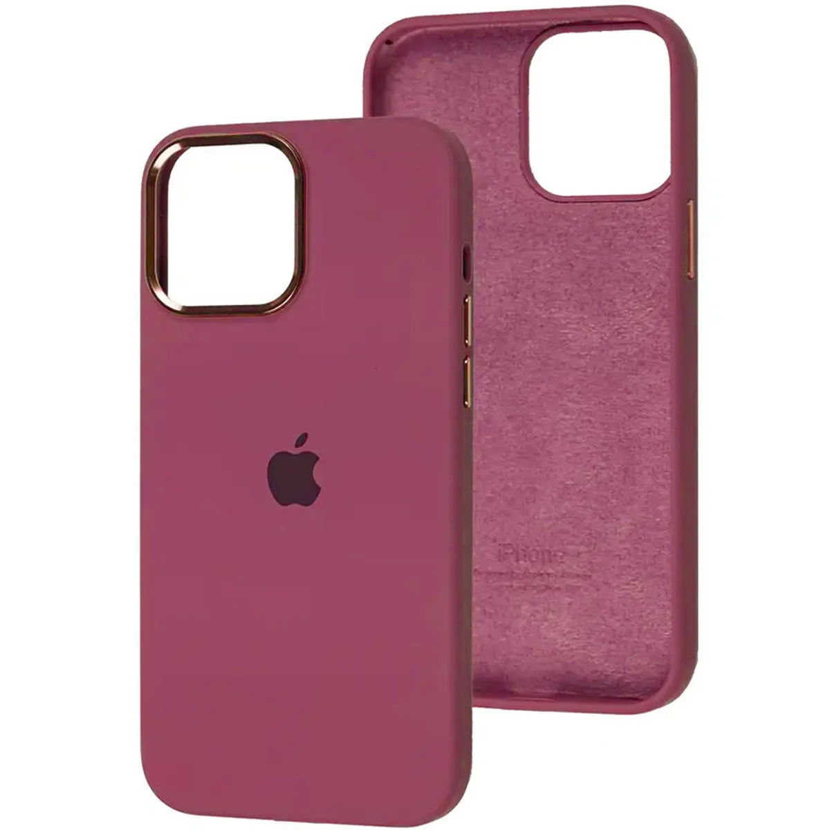 Чехол Silicone Case Metal Buttons (AA) для Apple iPhone 14 (6.1") Бордовый / Plum