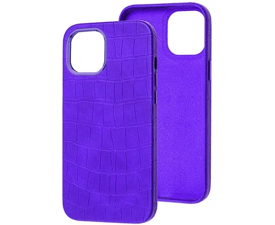 Кожаный чехол Croco Leather для Apple iPhone 14 (6.1") Purple
