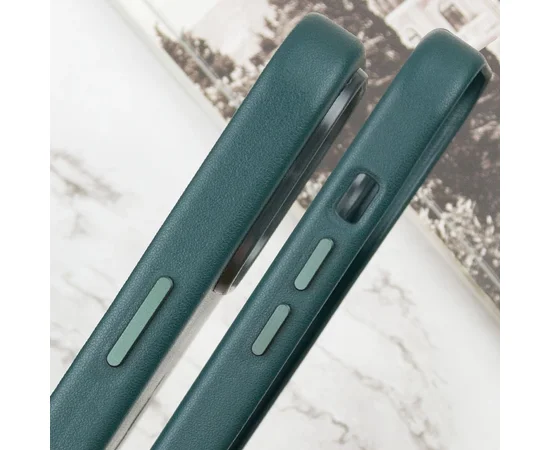 Кожаный чехол Leather Case (AAA) with MagSafe and Animation для Apple iPhone 14 (6.1") Forest Green