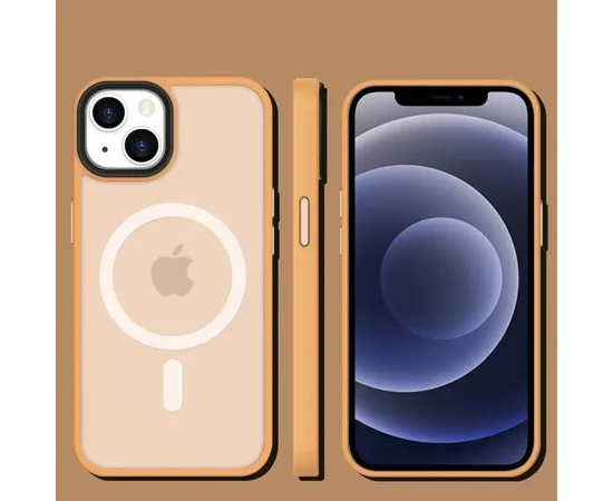 TPU+PC чехол Metal Buttons with MagSafe Colorful для Apple iPhone 14 (6.1") Персиковый