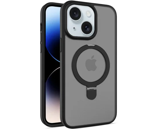 TPU+PC чехол Metal Buttons with MagSafe Colorful HQ Ring для Apple iPhone 14 / 13 (6.1") Black