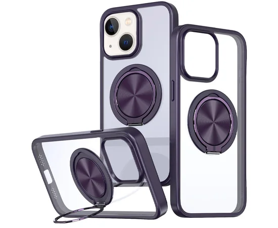 TPU+PC чохол Metal Ring with MagSafe для Apple iPhone 14 / 13 (6.1") Темно-фіолетовий