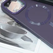 Шкіряний чохол Bonbon Leather Metal Style with MagSafe Apple iPhone 14 (6.1") Фіолетовий / Dark Purple