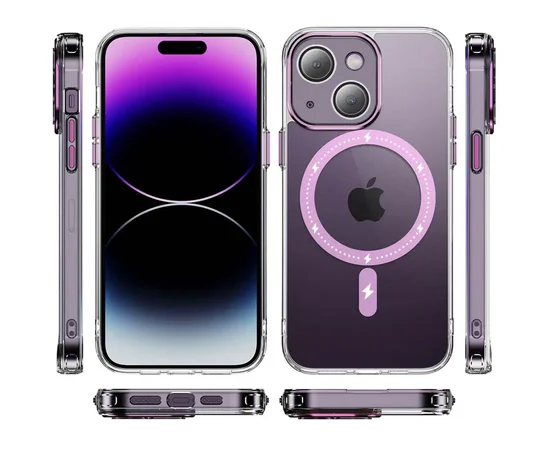Чехол TPU+PC Colorful with MagSafe для Apple iPhone 14 (6.1") Pink