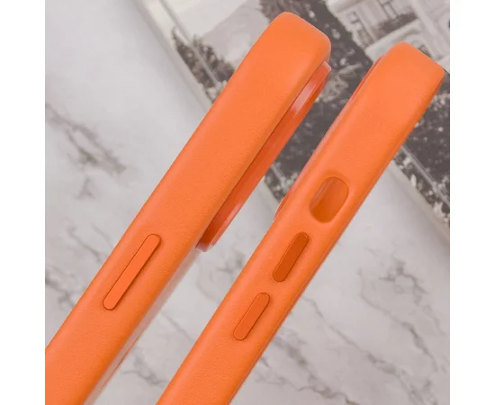 Кожаный чехол Leather Case (AAA) with MagSafe and Animation для Apple iPhone 14 (6.1") Orange