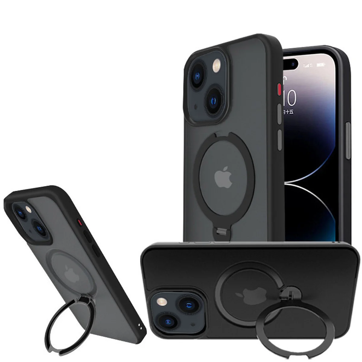 TPU+PC чехол Metal Buttons with MagSafe Colorful HQ Ring для Apple iPhone 14 / 13 (6.1") Black