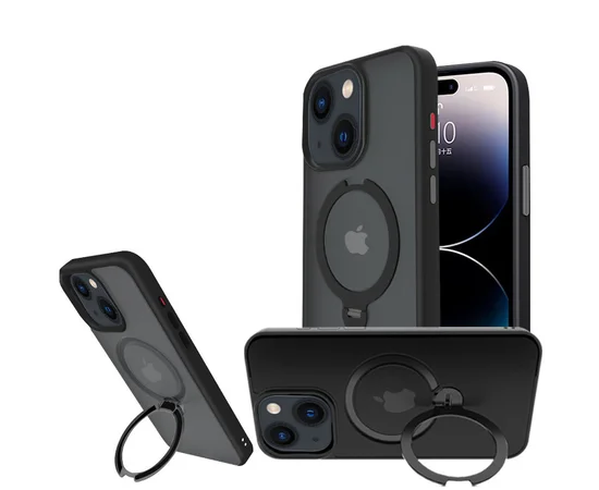 TPU+PC чехол Metal Buttons with MagSafe Colorful HQ Ring для Apple iPhone 14 / 13 (6.1") Black