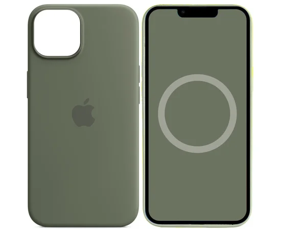 Чехол Silicone case (AAA) full with Magsafe and Animation для Apple iPhone 14 (6.1") Зеленый / Olive