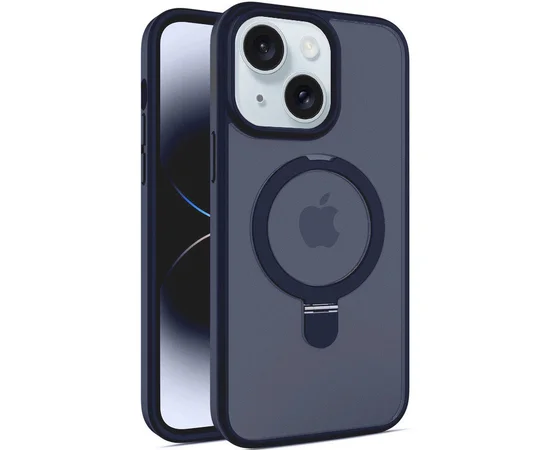 TPU+PC чехол Metal Buttons with MagSafe Colorful HQ Ring для Apple iPhone 14 / 13 (6.1") Dark Blue