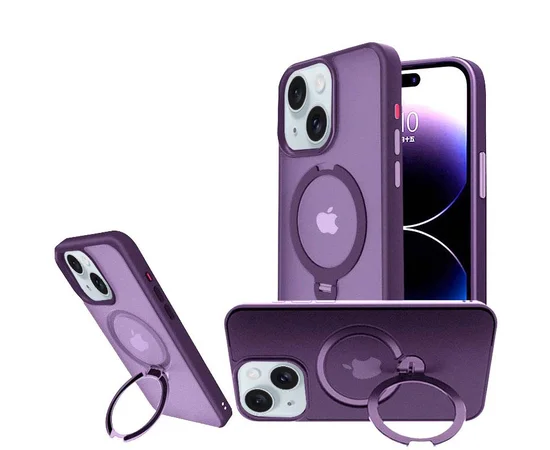 TPU+PC чехол Metal Buttons with MagSafe Colorful HQ Ring для Apple iPhone 14 / 13 (6.1") Purple