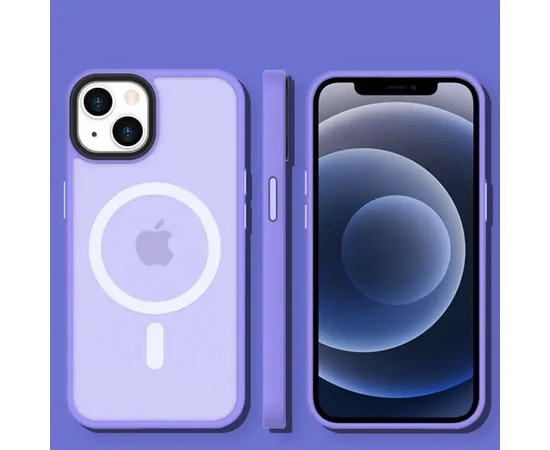 TPU+PC чохол Metal Buttons with MagSafe Colorful для Apple iPhone 14 (6.1") Бузковий