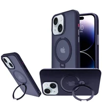 TPU+PC чехол Metal Buttons with MagSafe Colorful HQ Ring для Apple iPhone 14 / 13 (6.1") Dark Blue