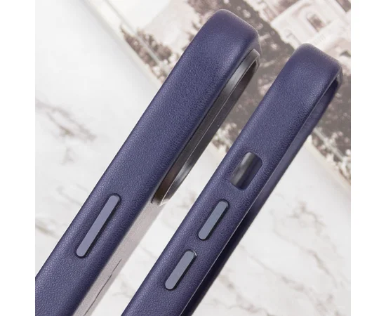 Кожаный чехол Leather Case (AAA) with MagSafe and Animation для Apple iPhone 14 (6.1") Ink