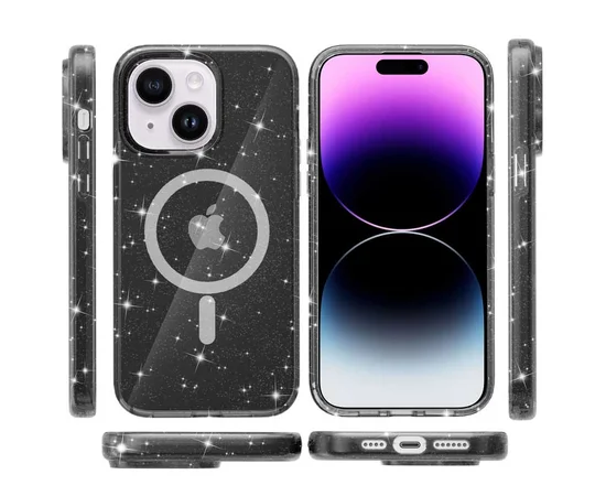 Чехол TPU Galaxy Sparkle (MagFit) для Apple iPhone 15 Plus (6.7") Black+Glitter