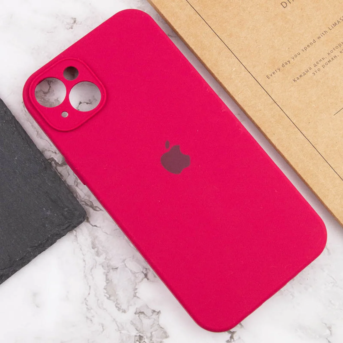 Чехол Silicone Case Full Camera Protective (AA) для Apple iPhone 15 Plus (6.7") Красный / Rose Red