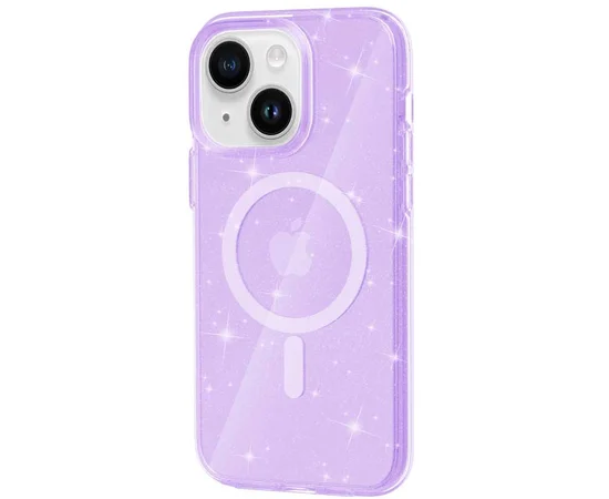 Чехол TPU Galaxy Sparkle (MagFit) для Apple iPhone 15 Plus (6.7") Purple+Glitter