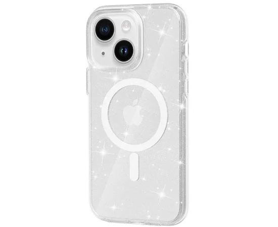 Чехол TPU Galaxy Sparkle (MagFit) для Apple iPhone 15 Plus (6.7") Clear+Glitter