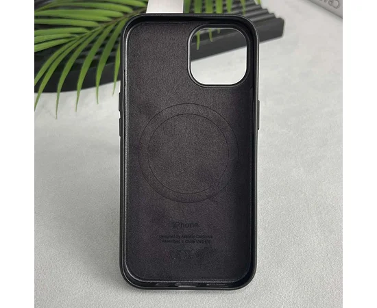 Кожаный чехол Leather Case (AAA) with MagSafe and Animation для Apple iPhone 15 Plus (6.7") Black
