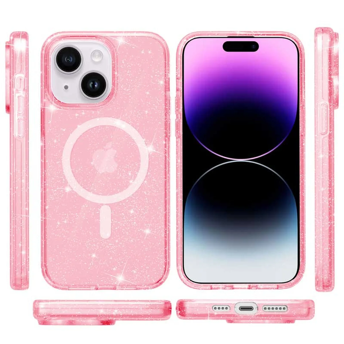 Чехол TPU Galaxy Sparkle (MagFit) для Apple iPhone 15 Plus (6.7") Pink+Glitter