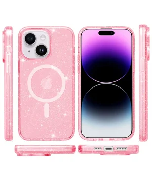 Чехол TPU Galaxy Sparkle (MagFit) для Apple iPhone 15 Plus (6.7") Pink+Glitter