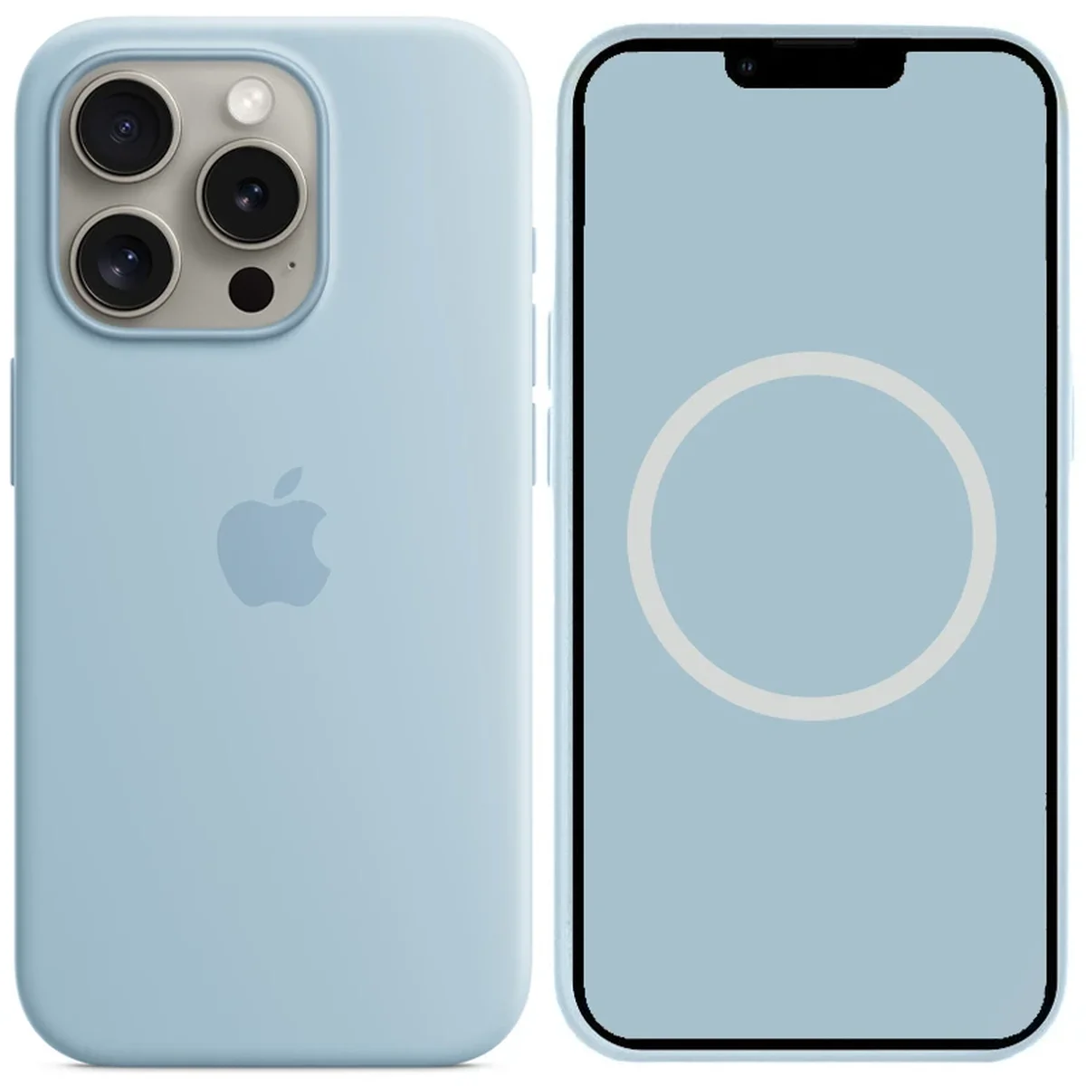 Чехол Silicone case (AAA) full with Magsafe and Animation для Apple iPhone 15 Pro Max (6.7") Голубой / Light Blue