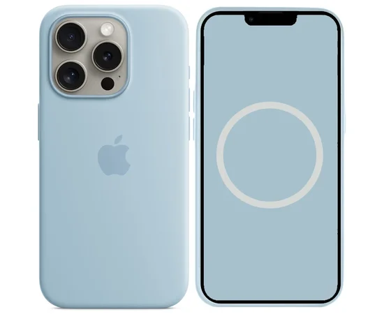 Чехол Silicone case (AAA) full with Magsafe and Animation для Apple iPhone 15 Pro Max (6.7") Голубой / Light Blue