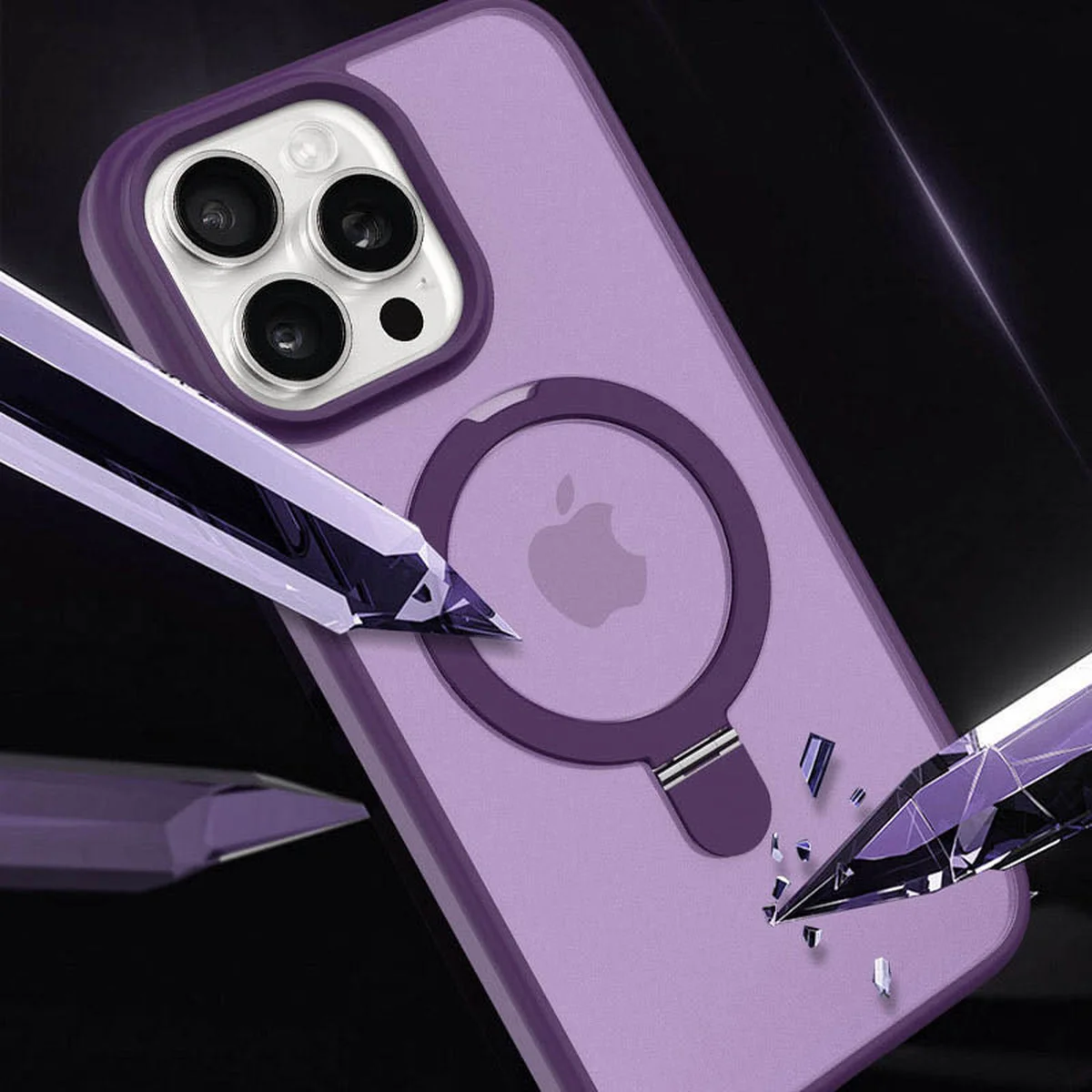 TPU+PC чохол Metal Buttons with MagSafe Colorful HQ Ring для Apple iPhone 15 Pro Max (6.7") Purple