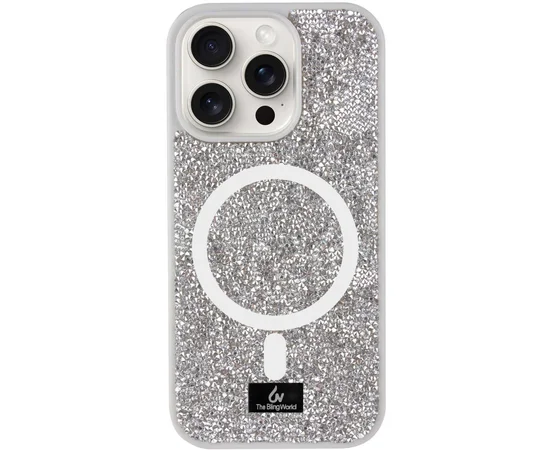 TPU чехол Bling World Rock Diamond with MagSafe для Apple iPhone 15 Pro Max (6.7") Silver