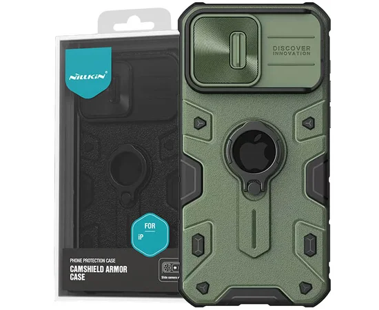 TPU+PC чохол Nillkin CamShield Armor (шторка на камеру) для Apple iPhone 15 Pro Max (6.7") Зелений
