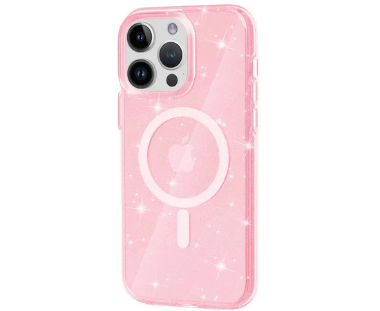 Чехол TPU Galaxy Sparkle (MagFit) для Apple iPhone 15 Pro Max (6.7") Pink+Glitter
