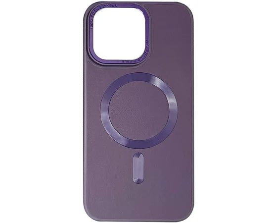 Кожаный чехол Bonbon Leather Metal Style with MagSafe для Apple iPhone 15 Pro Max (6.7") Фиолетовый / Dark Purple
