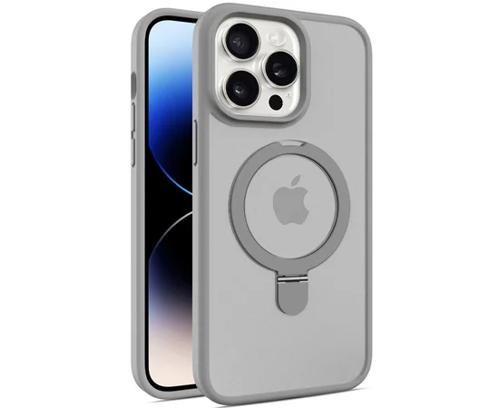 TPU+PC чехол Metal Buttons with MagSafe Colorful HQ Ring для Apple iPhone 15 Pro Max (6.7") Grey