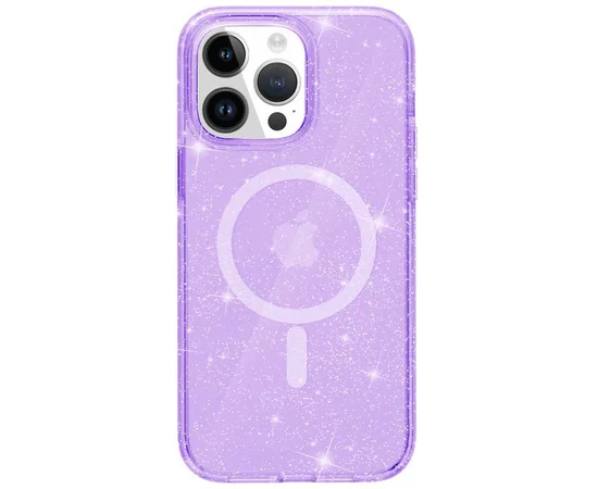 Чехол TPU Galaxy Sparkle (MagFit) для Apple iPhone 15 Pro Max (6.7") Purple+Glitter