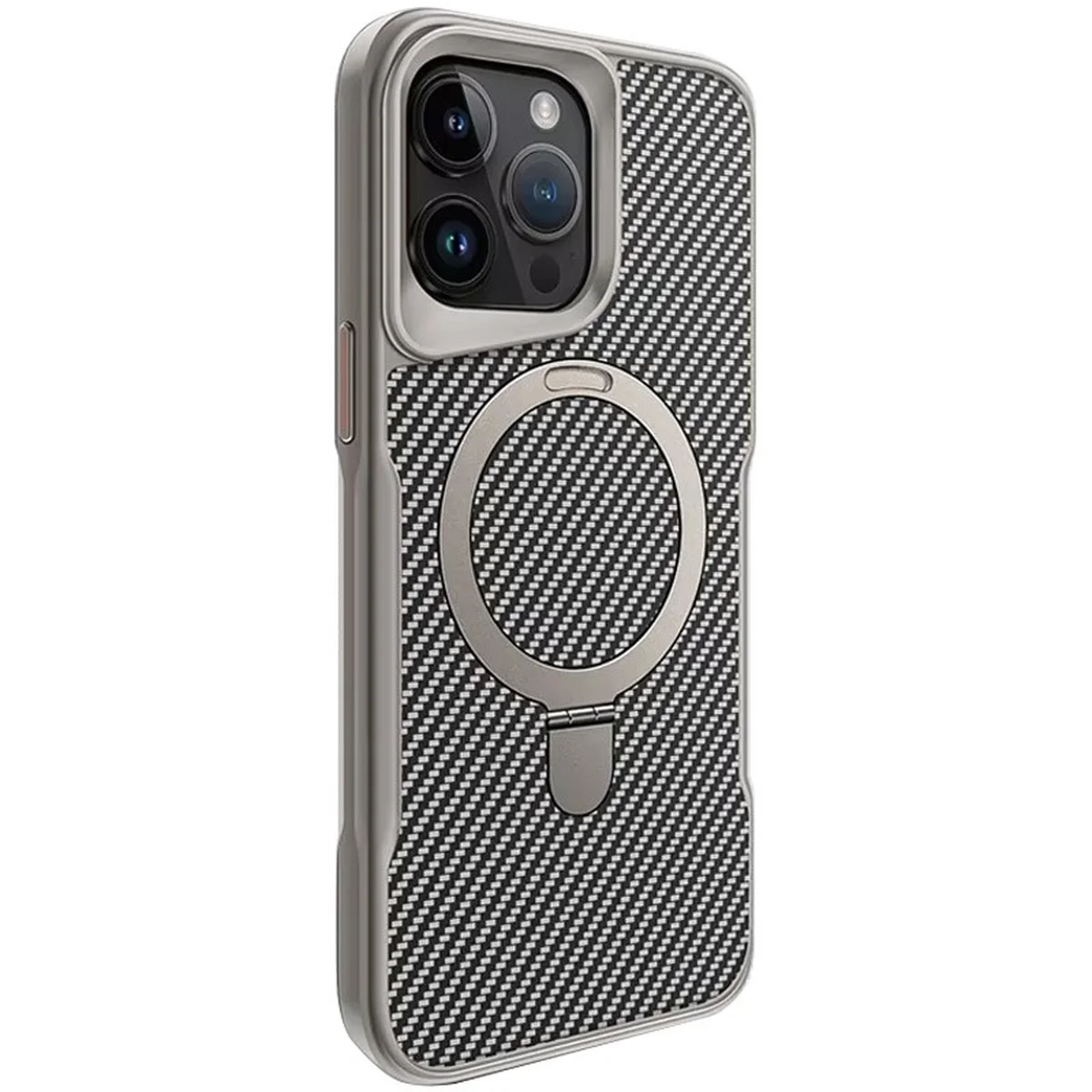 TPU+PC чохол Metal Buttons with MagSafe Carbon Ring для Apple iPhone 15 Pro Max (6.7") Сірий