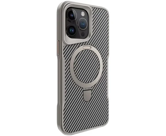 TPU+PC чехол Metal Buttons with MagSafe Carbon Ring для Apple iPhone 15 Pro Max (6.7") Серый