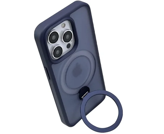 TPU+PC чехол Metal Buttons with MagSafe Colorful HQ Ring для Apple iPhone 15 Pro Max (6.7") Dark Blue