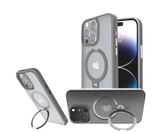 TPU+PC чехол Metal Buttons with MagSafe Colorful HQ Ring для Apple iPhone 15 Pro Max (6.7") Grey