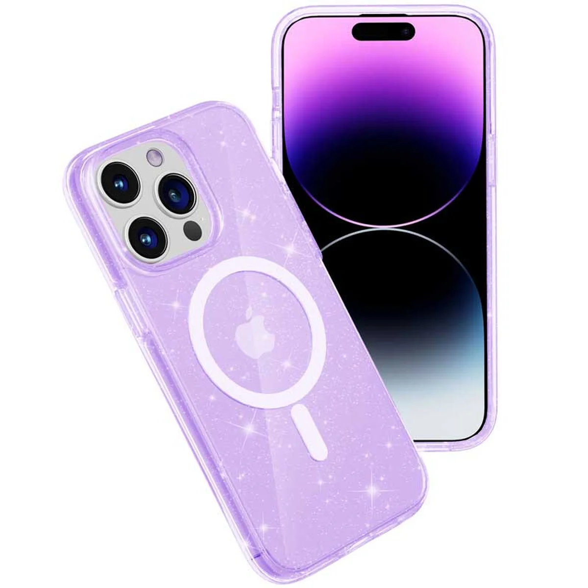 Чехол TPU Galaxy Sparkle (MagFit) для Apple iPhone 15 Pro Max (6.7") Purple+Glitter