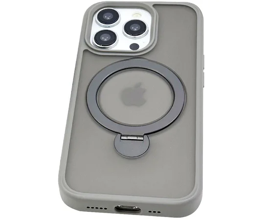 TPU+PC чехол Metal Buttons with MagSafe Colorful HQ Ring для Apple iPhone 15 Pro Max (6.7") Grey