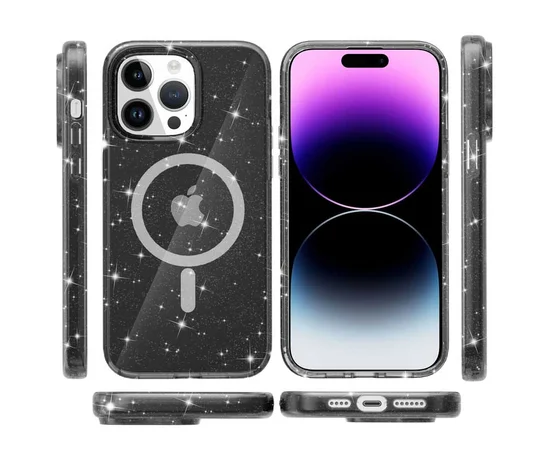 Чохол TPU Galaxy Sparkle (MagFit) для Apple iPhone 15 Pro Max (6.7") Black+Glitter