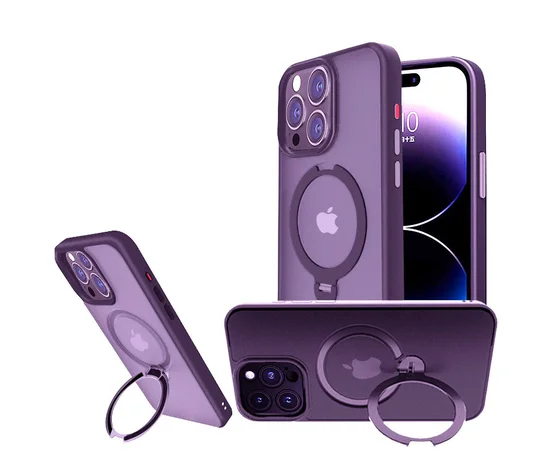 TPU+PC чехол Metal Buttons with MagSafe Colorful HQ Ring для Apple iPhone 15 Pro Max (6.7") Purple