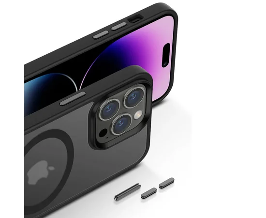 TPU+PC чехол Metal Buttons with MagSafe Colorful для Apple iPhone 15 Pro Max (6.7") Черный